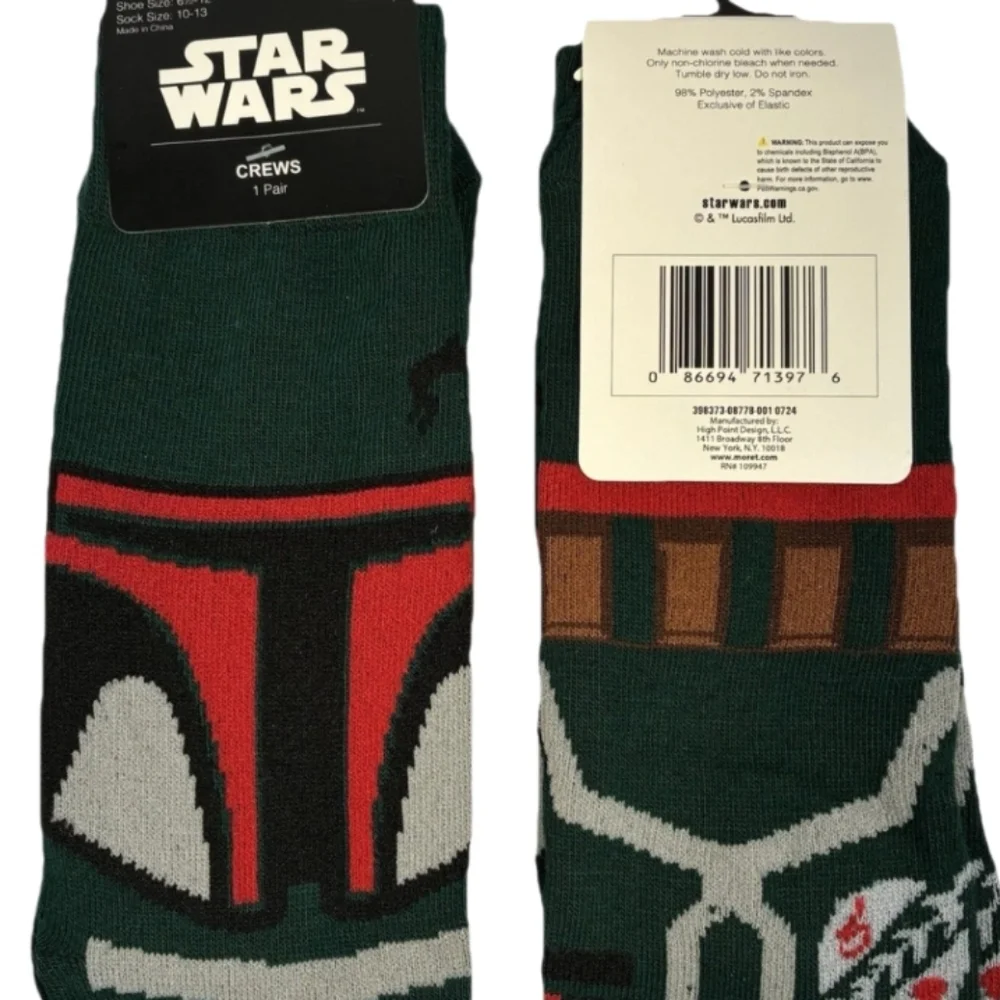 Star Wars Boba Fett Green Crew Socks Disney Bundle And Save